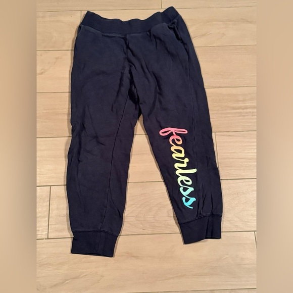 JUNIORS navy blue Joggers with Colorful 'Fearless' Print LARGE - Picture 1 of 5